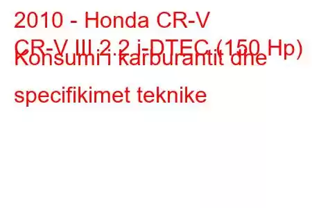 2010 - Honda CR-V
CR-V III 2.2 i-DTEC (150 Hp) Konsumi i karburantit dhe specifikimet teknike