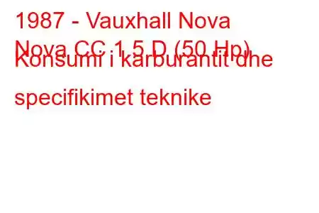 1987 - Vauxhall Nova
Nova CC 1.5 D (50 Hp) Konsumi i karburantit dhe specifikimet teknike