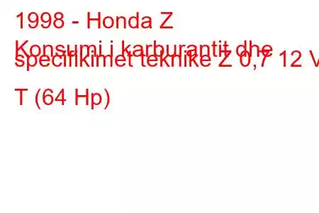 1998 - Honda Z
Konsumi i karburantit dhe specifikimet teknike Z 0,7 12 V T (64 Hp)