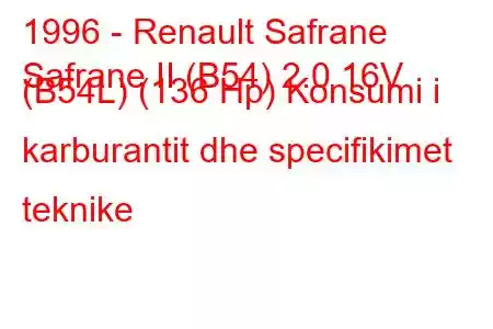 1996 - Renault Safrane
Safrane II (B54) 2.0 16V (B54L) (136 Hp) Konsumi i karburantit dhe specifikimet teknike