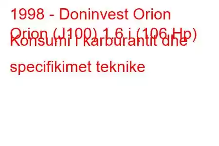 1998 - Doninvest Orion
Orion (J100) 1.6 i (106 Hp) Konsumi i karburantit dhe specifikimet teknike