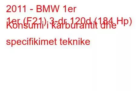 2011 - BMW 1er
1er (F21) 3-dr 120d (184 Hp) Konsumi i karburantit dhe specifikimet teknike