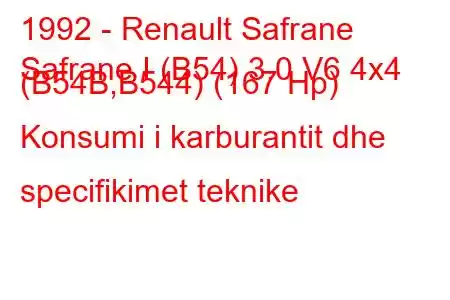 1992 - Renault Safrane
Safrane I (B54) 3.0 V6 4x4 (B54B,B544) (167 Hp) Konsumi i karburantit dhe specifikimet teknike