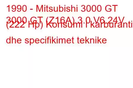 1990 - Mitsubishi 3000 GT
3000 GT (Z16A) 3.0 V6 24V (222 Hp) Konsumi i karburantit dhe specifikimet teknike