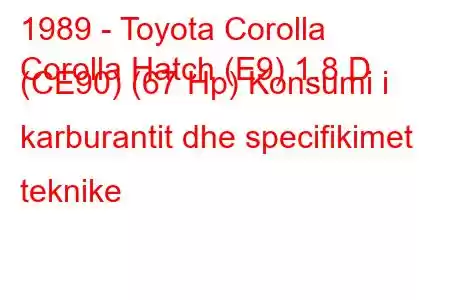 1989 - Toyota Corolla
Corolla Hatch (E9) 1.8 D (CE90) (67 Hp) Konsumi i karburantit dhe specifikimet teknike