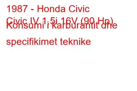 1987 - Honda Civic
Civic IV 1.5i 16V (90 Hp) Konsumi i karburantit dhe specifikimet teknike