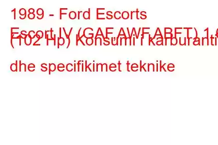 1989 - Ford Escorts
Escort IV (GAF,AWF,ABFT) 1.6 (102 Hp) Konsumi i karburantit dhe specifikimet teknike