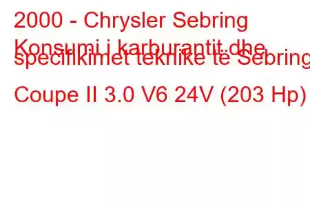 2000 - Chrysler Sebring
Konsumi i karburantit dhe specifikimet teknike të Sebring Coupe II 3.0 V6 24V (203 Hp)