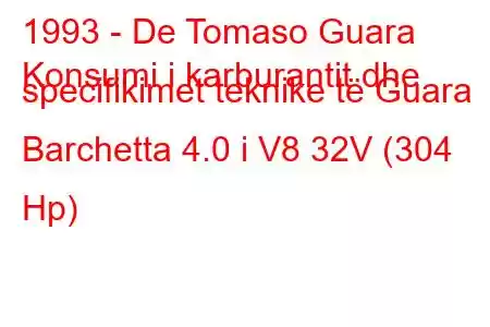 1993 - De Tomaso Guara
Konsumi i karburantit dhe specifikimet teknike të Guara Barchetta 4.0 i V8 32V (304 Hp)