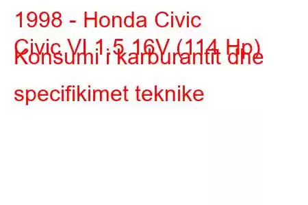 1998 - Honda Civic
Civic VI 1.5 16V (114 Hp) Konsumi i karburantit dhe specifikimet teknike