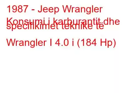 1987 - Jeep Wrangler
Konsumi i karburantit dhe specifikimet teknike të Wrangler I 4.0 i (184 Hp)