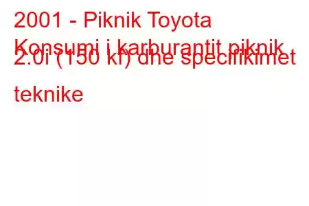 2001 - Piknik Toyota
Konsumi i karburantit piknik 2.0i (150 kf) dhe specifikimet teknike