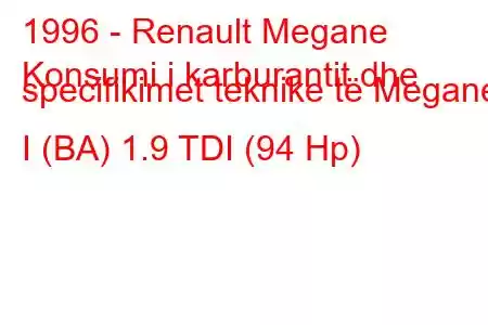 1996 - Renault Megane
Konsumi i karburantit dhe specifikimet teknike të Megane I (BA) 1.9 TDI (94 Hp)