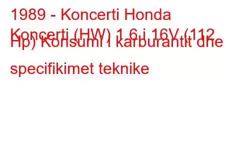 1989 - Koncerti Honda
Koncerti (HW) 1.6 i 16V (112 Hp) Konsumi i karburantit dhe specifikimet teknike