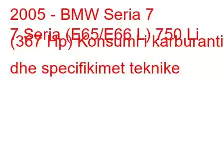 2005 - BMW Seria 7
7 Seria (E65/E66 L) 750 Li (367 Hp) Konsumi i karburantit dhe specifikimet teknike