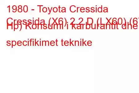 1980 - Toyota Cressida
Cressida (X6) 2.2 D (LX60) (67 Hp) Konsumi i karburantit dhe specifikimet teknike