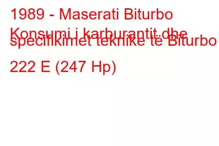 1989 - Maserati Biturbo
Konsumi i karburantit dhe specifikimet teknike të Biturbo 222 E (247 Hp)