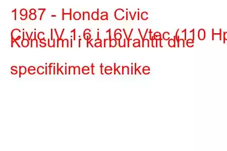 1987 - Honda Civic
Civic IV 1.6 i 16V Vtec (110 Hp) Konsumi i karburantit dhe specifikimet teknike