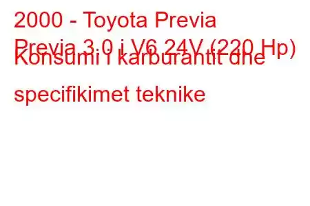 2000 - Toyota Previa
Previa 3.0 i V6 24V (220 Hp) Konsumi i karburantit dhe specifikimet teknike