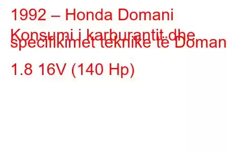 1992 – Honda Domani
Konsumi i karburantit dhe specifikimet teknike të Domani 1.8 16V (140 Hp)