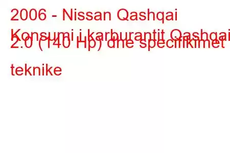 2006 - Nissan Qashqai
Konsumi i karburantit Qashqai 2.0 (140 Hp) dhe specifikimet teknike