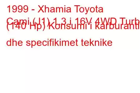 1999 - Xhamia Toyota
Cami (J1) 1.3 i 16V 4WD Turbo (140 Hp) Konsumi i karburantit dhe specifikimet teknike