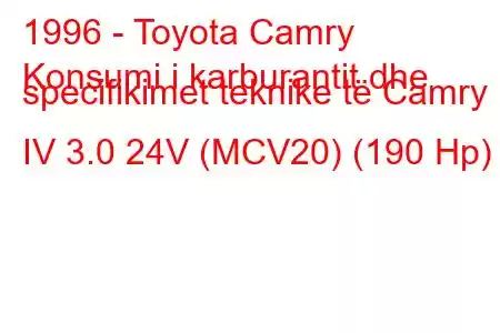 1996 - Toyota Camry
Konsumi i karburantit dhe specifikimet teknike të Camry IV 3.0 24V (MCV20) (190 Hp)