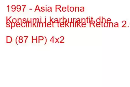 1997 - Asia Retona
Konsumi i karburantit dhe specifikimet teknike Retona 2.0 D (87 HP) 4x2