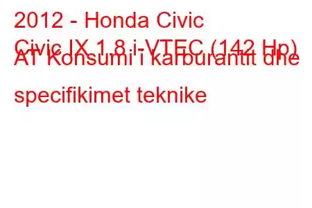 2012 - Honda Civic
Civic IX 1.8 i-VTEC (142 Hp) AT Konsumi i karburantit dhe specifikimet teknike