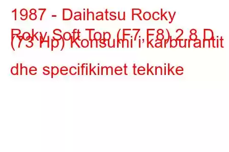 1987 - Daihatsu Rocky
Roky Soft Top (F7,F8) 2.8 D (73 Hp) Konsumi i karburantit dhe specifikimet teknike