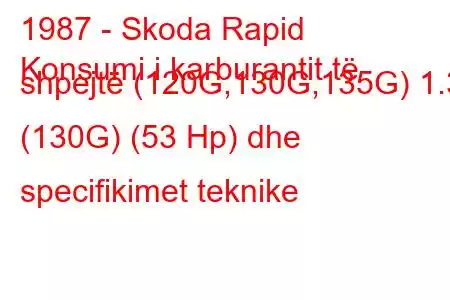 1987 - Skoda Rapid
Konsumi i karburantit të shpejtë (120G,130G,135G) 1.3 (130G) (53 Hp) dhe specifikimet teknike