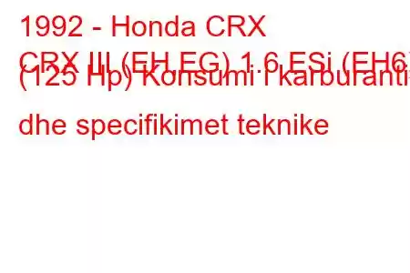 1992 - Honda CRX
CRX III (EH,EG) 1.6 ESi (EH6) (125 Hp) Konsumi i karburantit dhe specifikimet teknike