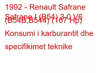 1992 - Renault Safrane
Safrane I (B54) 3.0 V6 (B54B,B544) (167 Hp) Konsumi i karburantit dhe specifikimet teknike