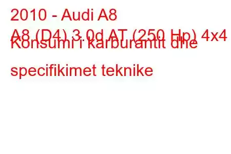 2010 - Audi A8
A8 (D4) 3.0d AT (250 Hp) 4x4 Konsumi i karburantit dhe specifikimet teknike