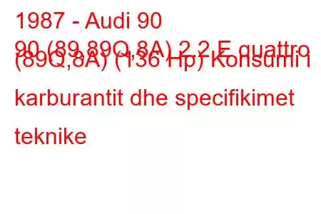 1987 - Audi 90
90 (89,89Q,8A) 2.2 E quattro (89Q,8A) (136 Hp) Konsumi i karburantit dhe specifikimet teknike