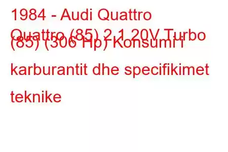 1984 - Audi Quattro
Quattro (85) 2.1 20V Turbo (85) (306 Hp) Konsumi i karburantit dhe specifikimet teknike