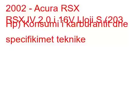 2002 - Acura RSX
RSX IV 2.0 i 16V Lloji S (203 Hp) Konsumi i karburantit dhe specifikimet teknike