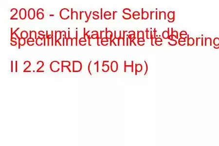 2006 - Chrysler Sebring
Konsumi i karburantit dhe specifikimet teknike të Sebring II 2.2 CRD (150 Hp)