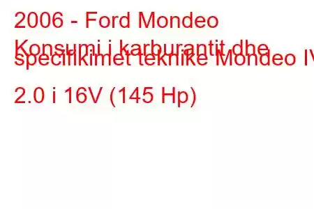 2006 - Ford Mondeo
Konsumi i karburantit dhe specifikimet teknike Mondeo IV 2.0 i 16V (145 Hp)