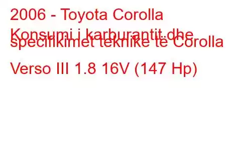 2006 - Toyota Corolla
Konsumi i karburantit dhe specifikimet teknike të Corolla Verso III 1.8 16V (147 Hp)