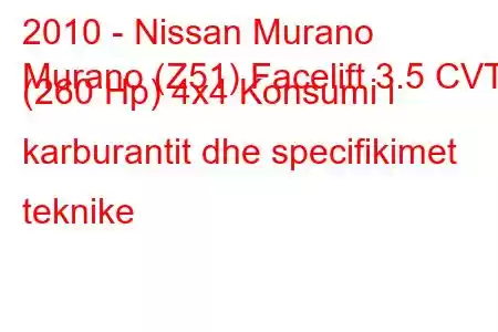 2010 - Nissan Murano
Murano (Z51) Facelift 3.5 CVT (260 Hp) 4x4 Konsumi i karburantit dhe specifikimet teknike