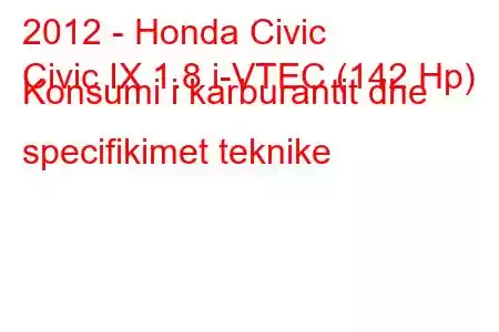 2012 - Honda Civic
Civic IX 1.8 i-VTEC (142 Hp) Konsumi i karburantit dhe specifikimet teknike