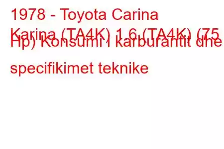 1978 - Toyota Carina
Karina (TA4K) 1.6 (TA4K) (75 Hp) Konsumi i karburantit dhe specifikimet teknike