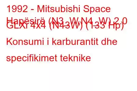 1992 - Mitsubishi Space
Hapësirë ​​(N3_W,N4_W) 2.0 GLXi 4x4 (N43W) (133 Hp) Konsumi i karburantit dhe specifikimet teknike