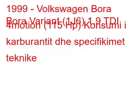 1999 - Volkswagen Bora
Bora Variant (1J6) 1.9 TDI 4motion (115 Hp) Konsumi i karburantit dhe specifikimet teknike