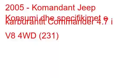 2005 - Komandant Jeep
Konsumi dhe specifikimet e karburantit Commander 4.7 i V8 4WD (231)