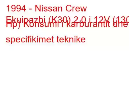 1994 - Nissan Crew
Ekuipazhi (K30) 2.0 i 12V (130 Hp) Konsumi i karburantit dhe specifikimet teknike