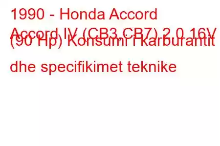 1990 - Honda Accord
Accord IV (CB3,CB7) 2.0 16V (90 Hp) Konsumi i karburantit dhe specifikimet teknike