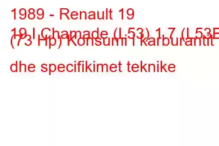 1989 - Renault 19
19 I Chamade (L53) 1.7 (L53B) (73 Hp) Konsumi i karburantit dhe specifikimet teknike