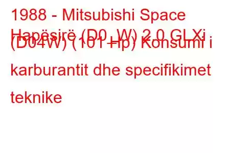 1988 - Mitsubishi Space
Hapësirë ​​(D0_W) 2.0 GLXi (D04W) (101 Hp) Konsumi i karburantit dhe specifikimet teknike